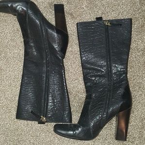 FENDI Leather Square Toe Black Boots